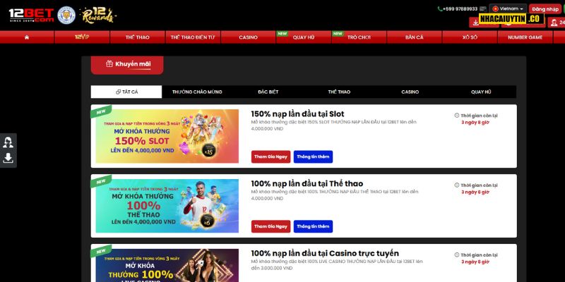 12BET - Hoàn Trả Hàng Ngày Lên Đến 1.4%